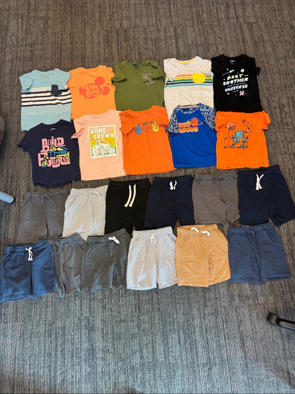 Boys Mixed Tee & Shorts Bundle - Orange, Blue, Gray, Navy 5T